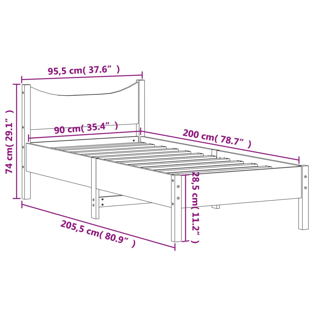 Letto senza Materasso Marrone Cera 90x200 cm Legno di Pino - homemem39