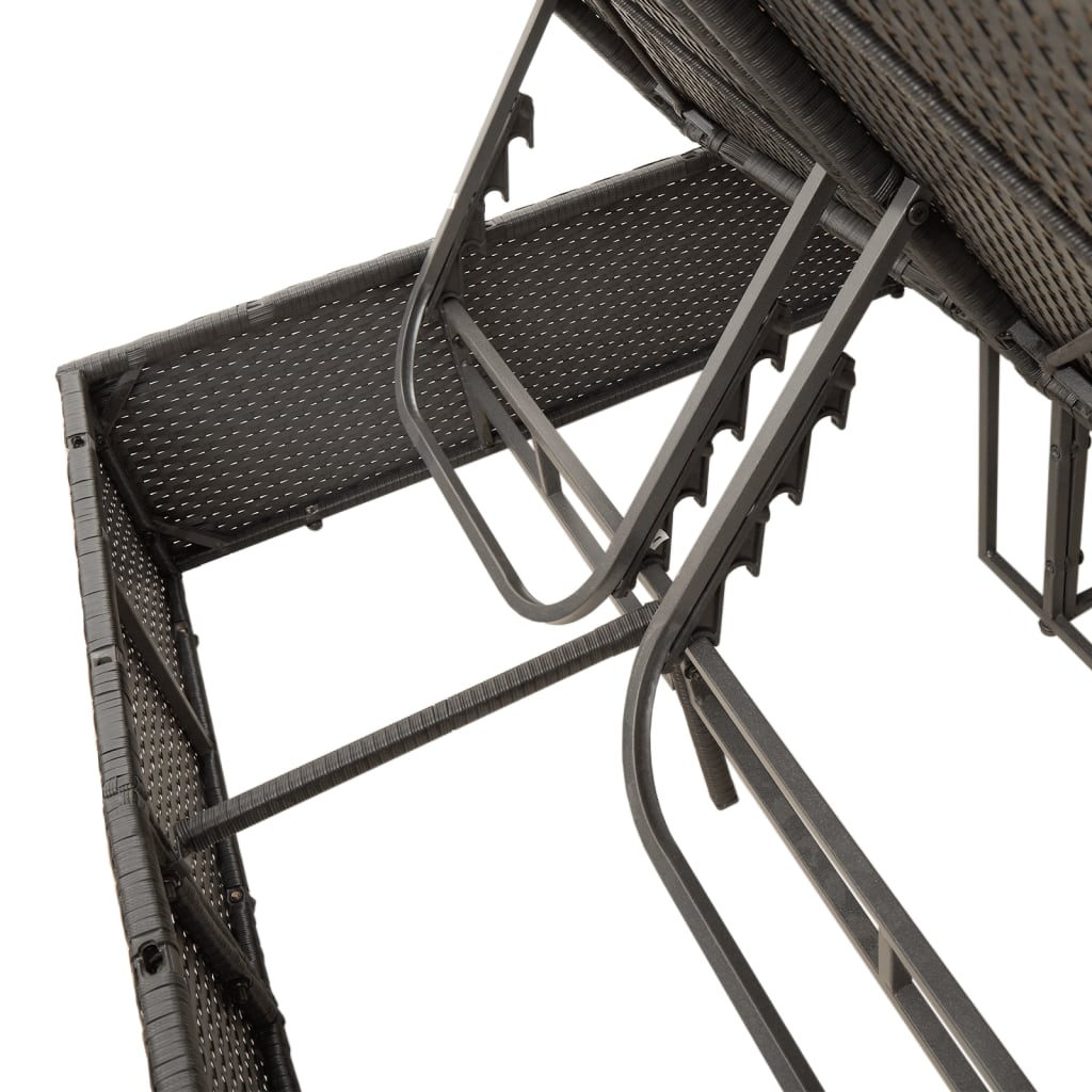 Lettino Prendisole Doppio Cuscini e Parasole Nero in Polyrattan - homemem39