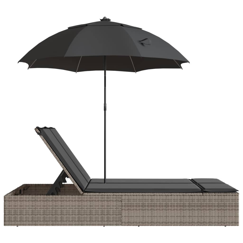 Lettino Prendisole Doppio Cuscini e Parasole Grigio Polyrattan - homemem39