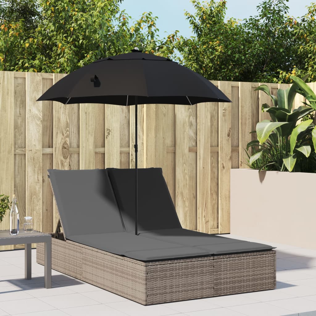 Lettino Prendisole Doppio Cuscini e Parasole Grigio Polyrattan - homemem39