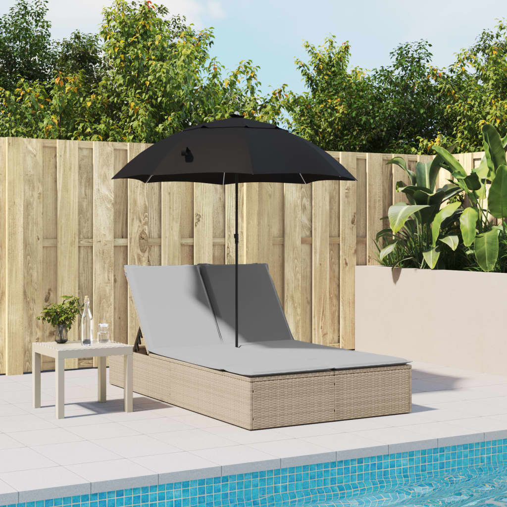 Lettino Prendisole Doppio Cuscini e Parasole Beige Polyrattan - homemem39