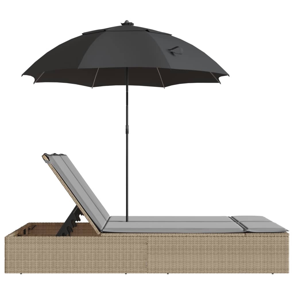 Lettino Prendisole Doppio Cuscini e Parasole Beige Polyrattan - homemem39