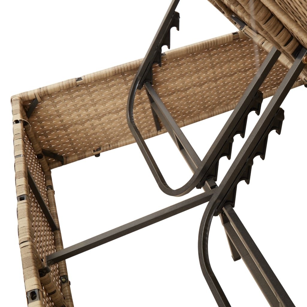 Lettino Prendisole Doppio Cuscini e Parasole Beige Polyrattan - homemem39