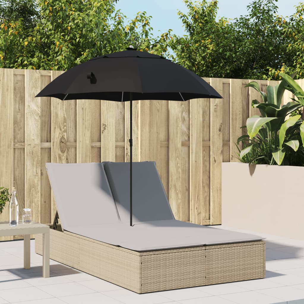 Lettino Prendisole Doppio Cuscini e Parasole Beige Polyrattan - homemem39