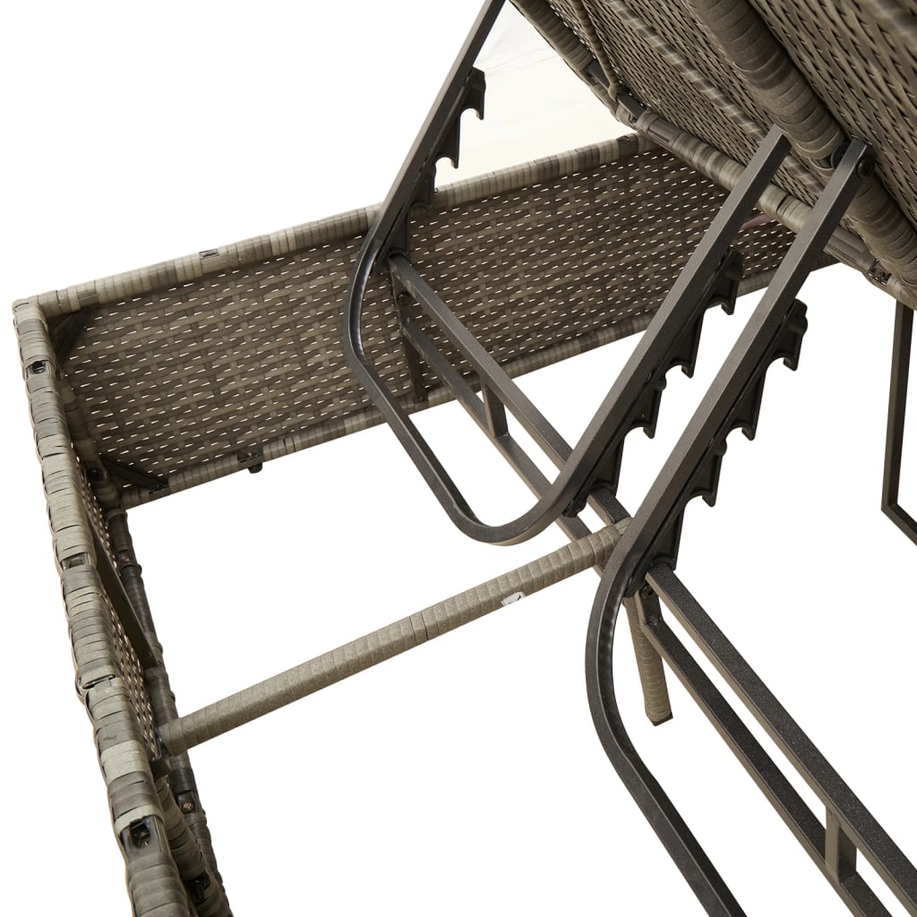Lettino Prendisole Cuscini e Parasole Grigio Chiaro Polyrattan - homemem39