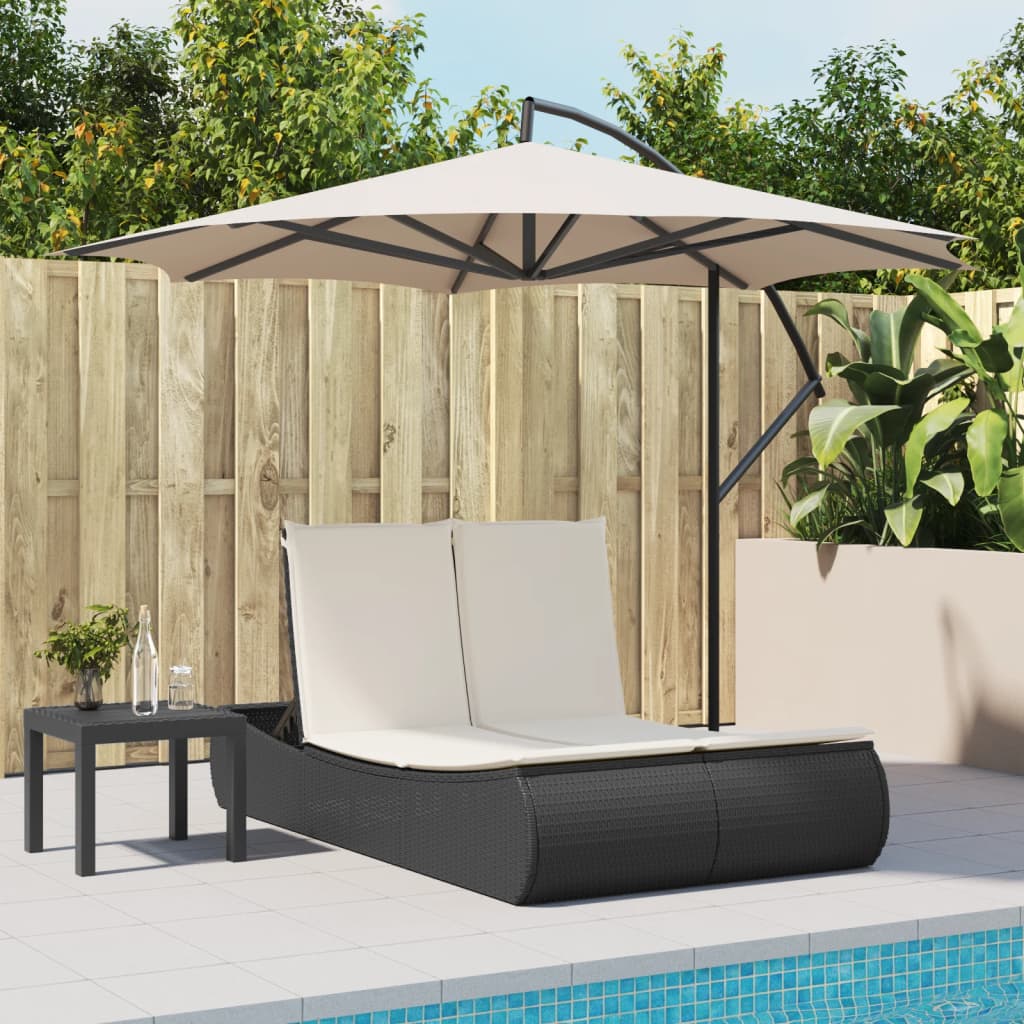 Lettino Prendisole Doppio con Cuscini Nero in Polyrattan - homemem39