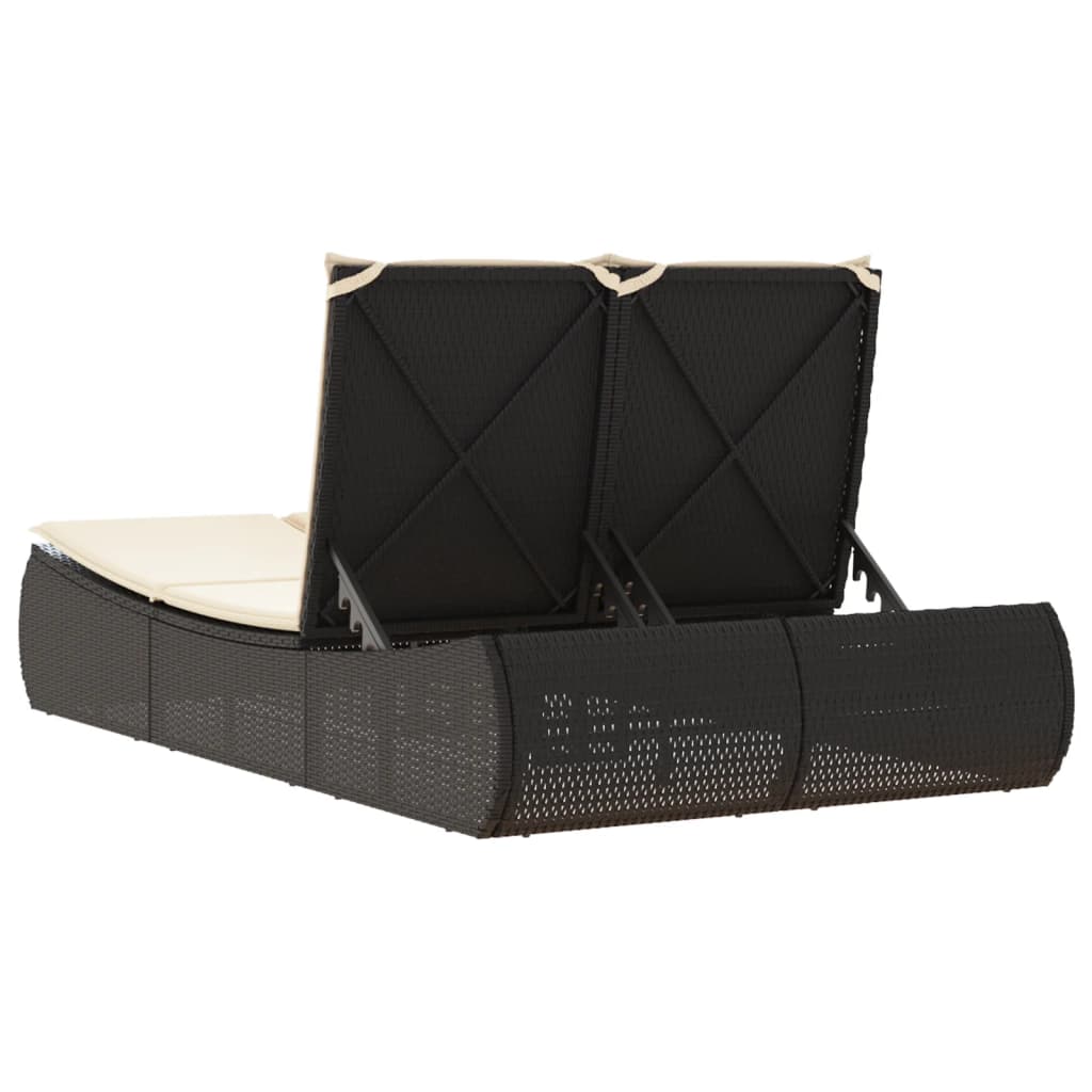 Lettino Prendisole Doppio con Cuscini Nero in Polyrattan - homemem39