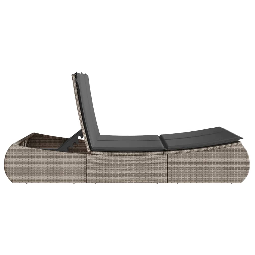 Lettino Prendisole Doppio con Cuscini Grigio in Polyrattan - homemem39