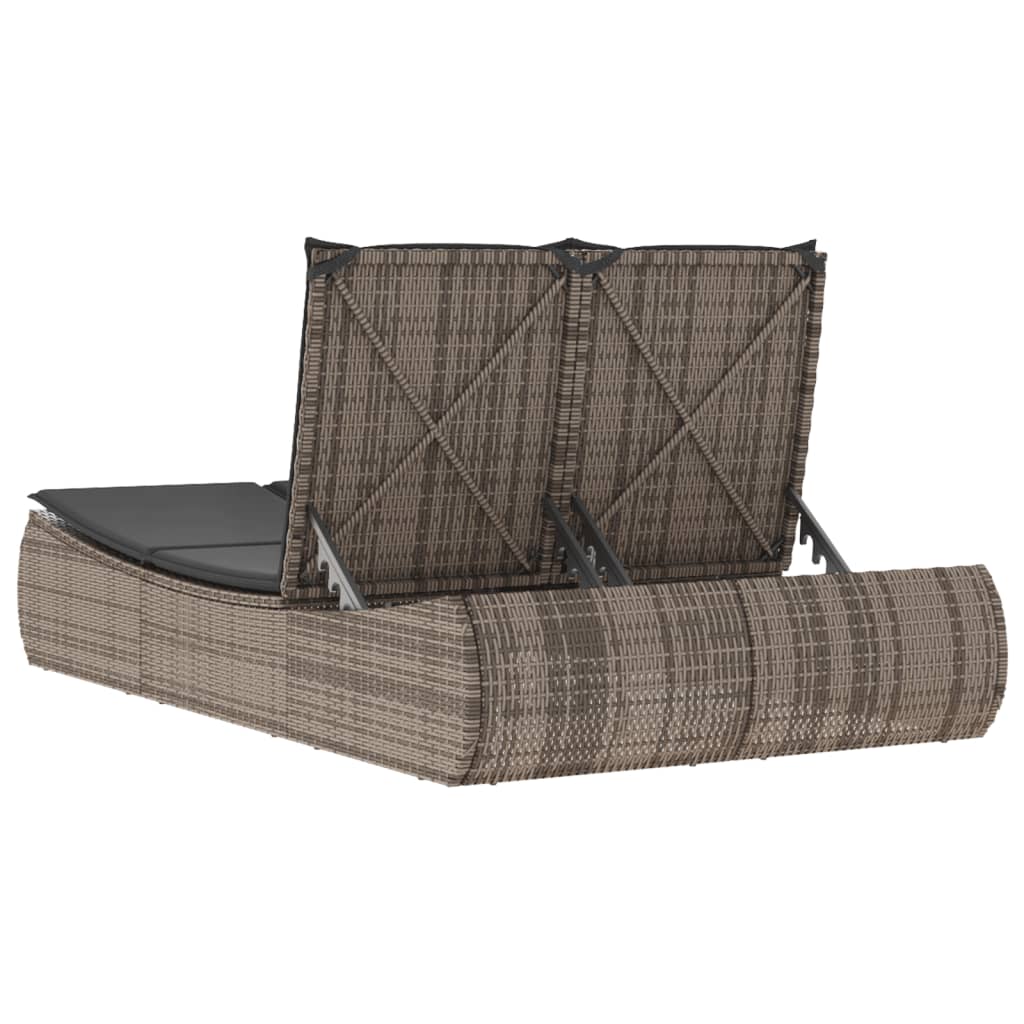 Lettino Prendisole Doppio con Cuscini Grigio in Polyrattan - homemem39
