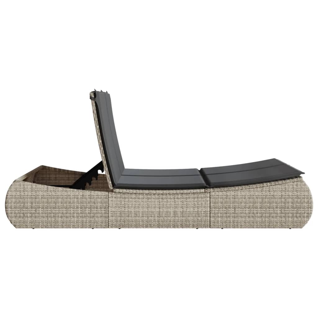 Lettino Prendisole Doppio con Cuscini Grigio Chiaro Polyrattan - homemem39