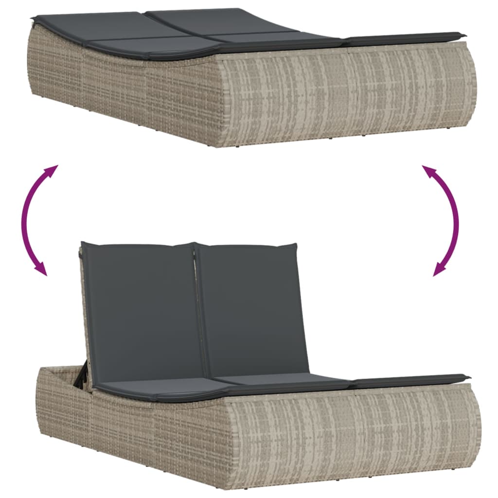 Lettino Prendisole Doppio con Cuscini Grigio Chiaro Polyrattan - homemem39
