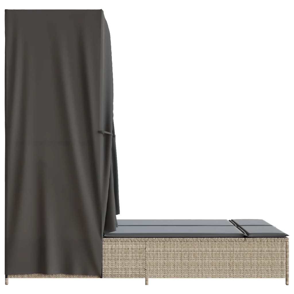 Lettino Prendisole Tetto e Tende Grigio Chiaro in Polyrattan - homemem39