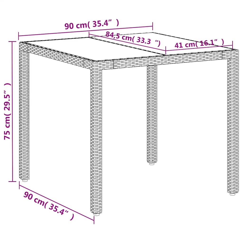Tavolo Giardino con Piano Vetro Bianco 90x90x75 cm Polyrattan | homemem39