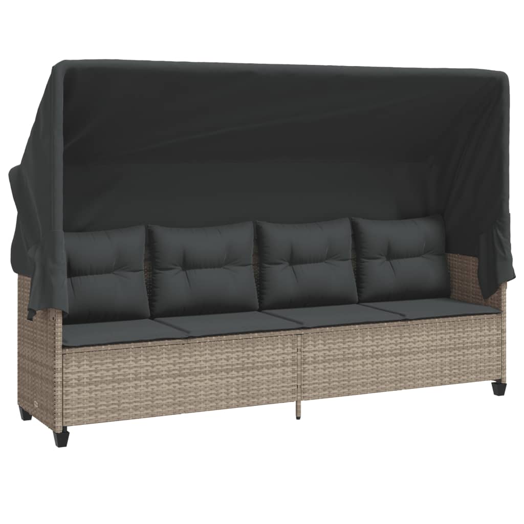 Lettino con Baldacchino e Cuscini Grigio Chiaro in Polyrattan - homemem39