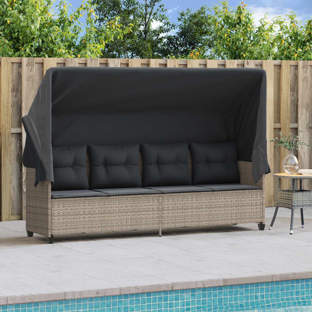 Lettino con Baldacchino e Cuscini Grigio Chiaro in Polyrattan - homemem39