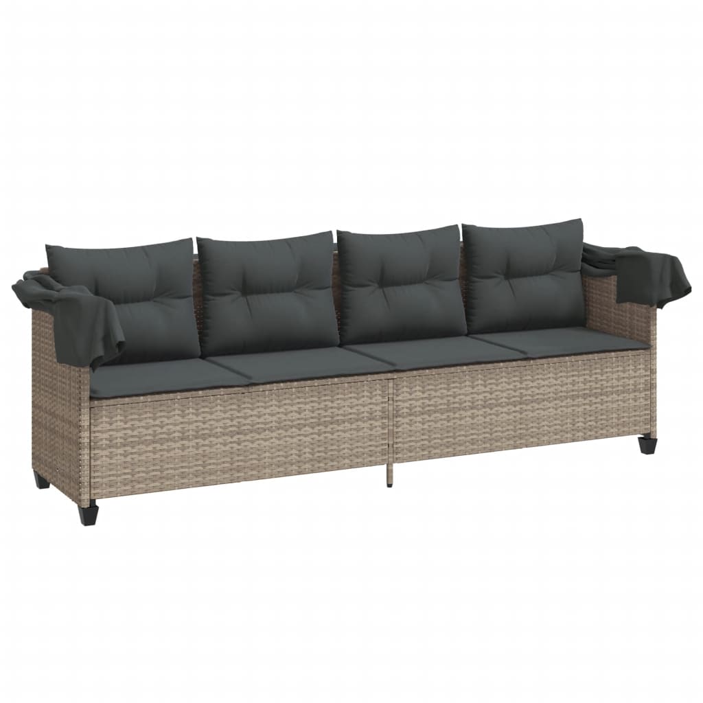 Lettino con Baldacchino e Cuscini Grigio Chiaro in Polyrattan - homemem39
