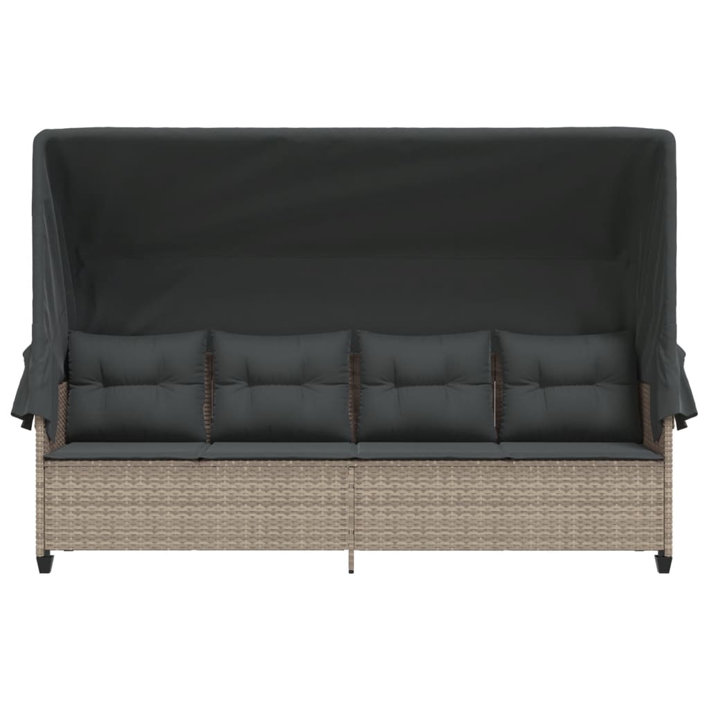 Lettino con Baldacchino e Cuscini Grigio Chiaro in Polyrattan - homemem39