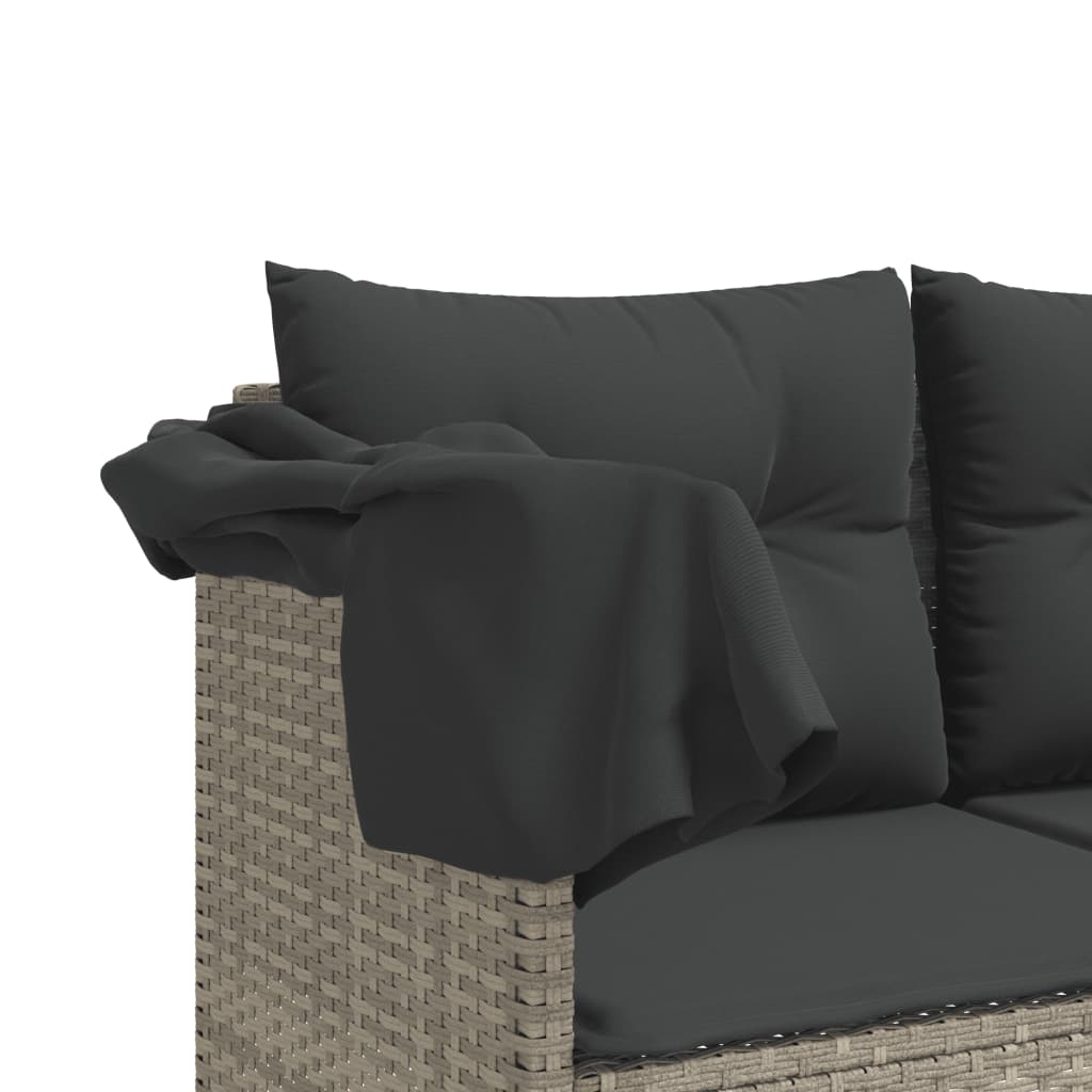 Lettino con Baldacchino e Cuscini Grigio Chiaro in Polyrattan - homemem39