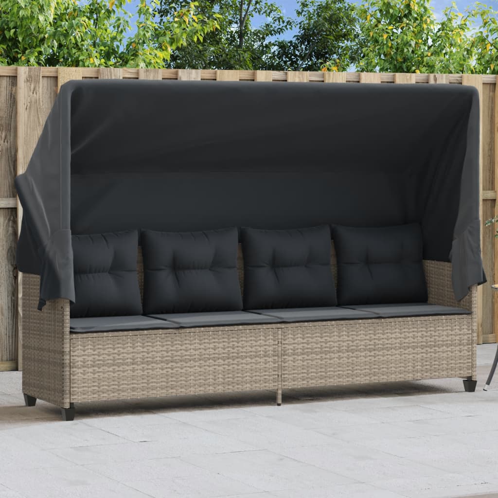 Lettino con Baldacchino e Cuscini Grigio Chiaro in Polyrattan - homemem39
