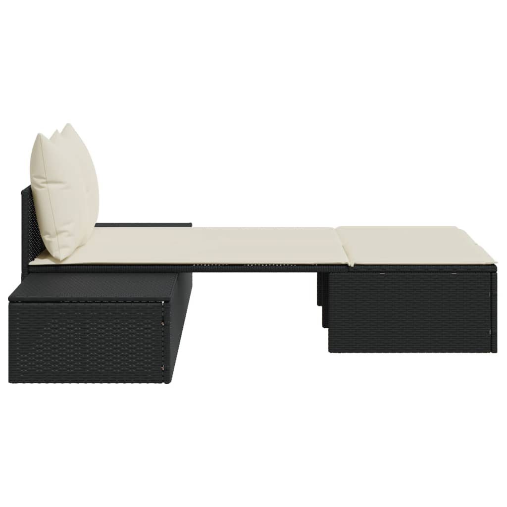 Lettino Prendisole Doppio con Cuscini Nero in Polyrattan - homemem39