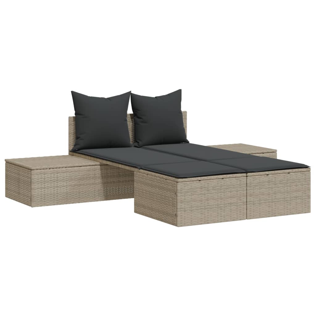 Lettino Prendisole Doppio con Cuscini Grigio Chiaro Polyrattan - homemem39