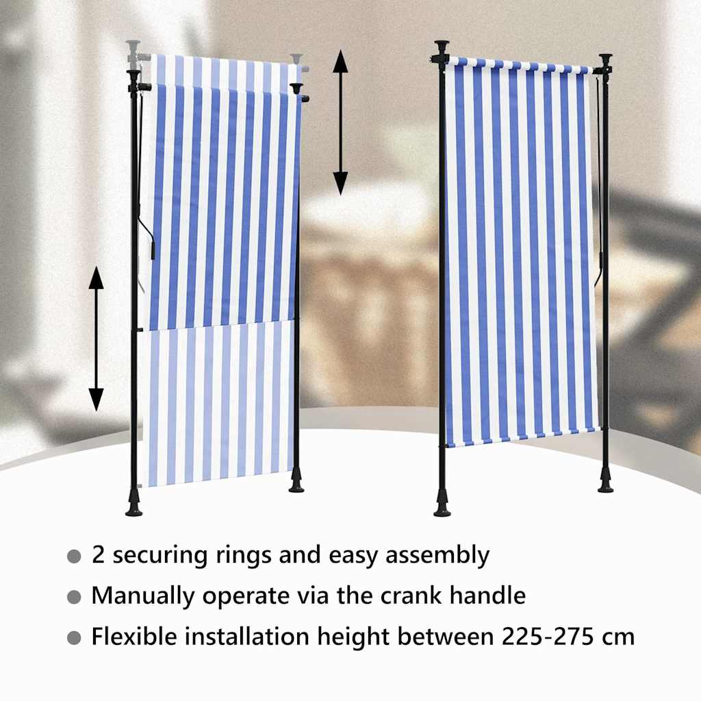 Tenda a Rullo Esterno Blu e Bianca 100x270cm Tessuto e Acciaio | homemem39