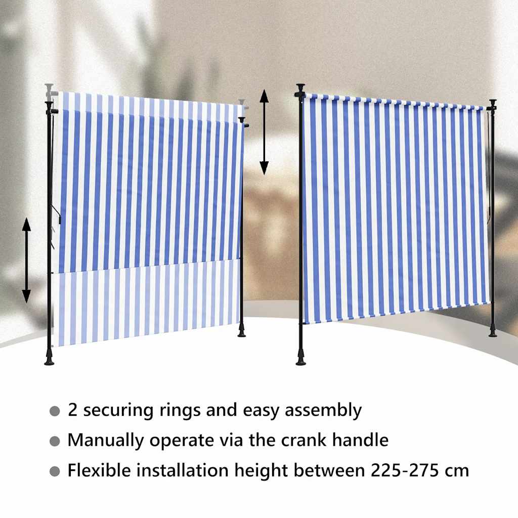 Tenda a Rullo Esterno Blu e Bianca 150x270cm Tessuto e Acciaio | homemem39
