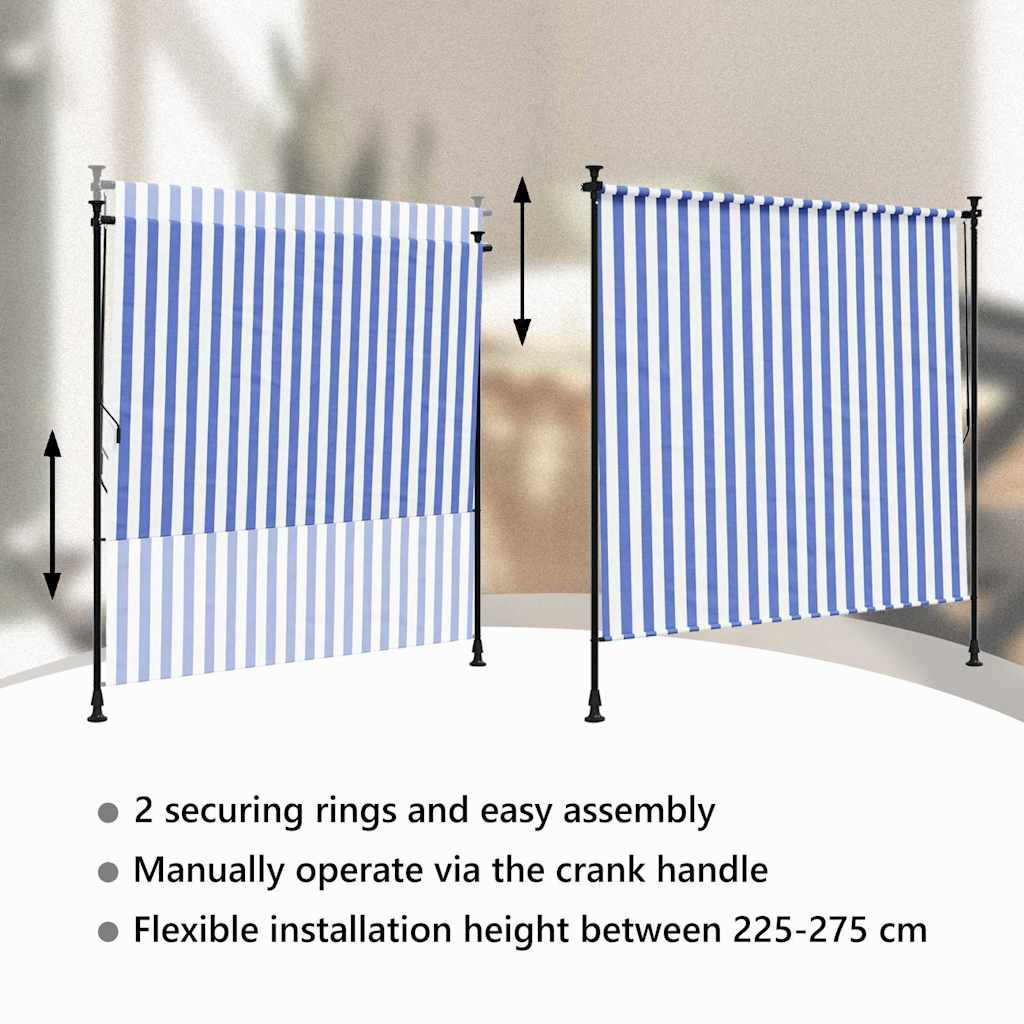 Tenda a Rullo Esterno Blu e Bianca 200x270cm Tessuto e Acciaio | homemem39
