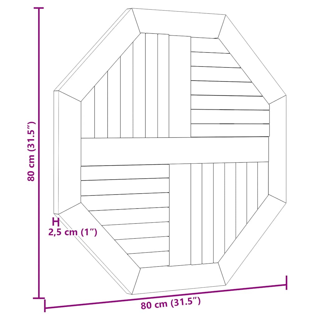Piano per Tavolo 80x80x2,5 cm Ottagonale Legno Massello di Teak