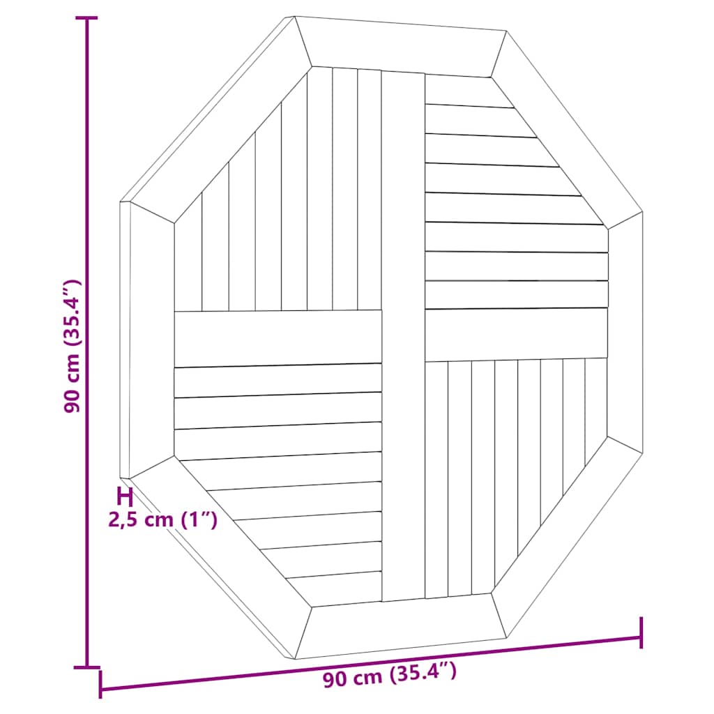 Piano per Tavolo 90x90x2,5 cm Ottagonale Legno Massello di Teak | homemem39