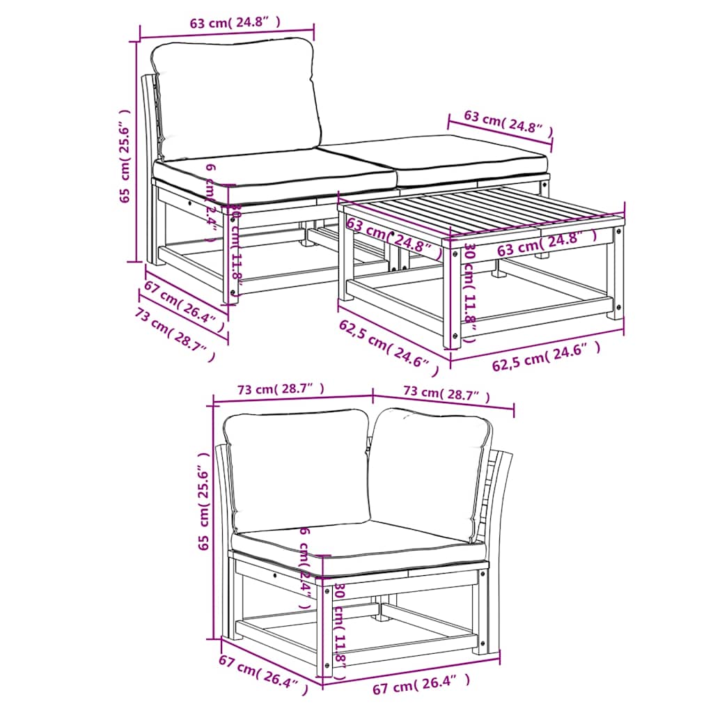 Set Salotto da Giardino 5 pz con Cuscini Legno Massello Acacia | homemem39