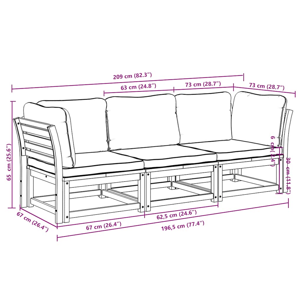 Set Mobili da Giardino 3pz con Cuscini Legno Massello di Acacia | homemem39