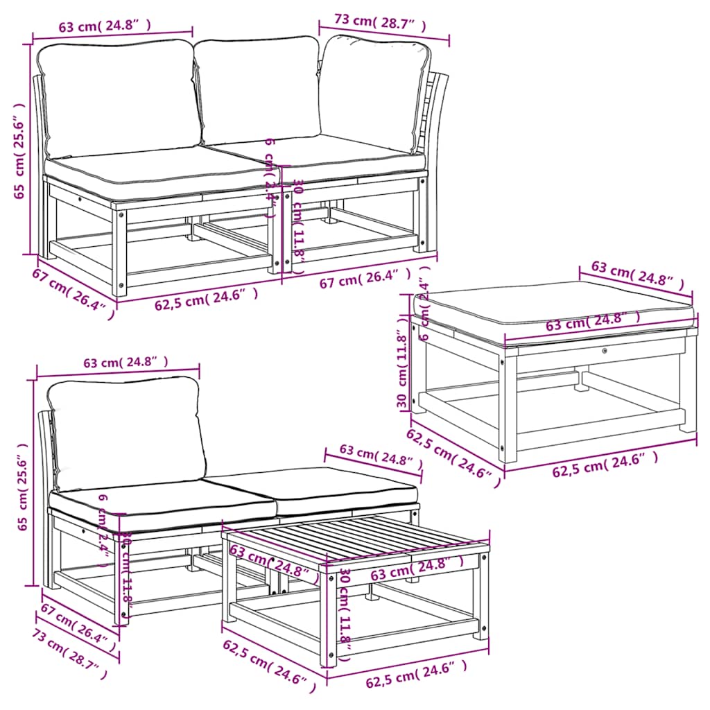 Set Salotto da Giardino 6 pz con Cuscini in Massello di Acacia - homemem39