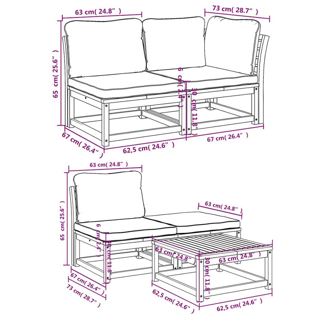 Set Salotto da Giardino 5 pz con Cuscini Legno Massello Acacia | homemem39