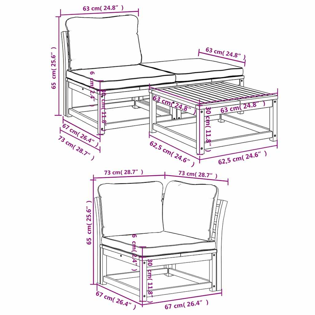 Set Salotto da Giardino 5 pz con Cuscini Legno Massello Acacia | homemem39