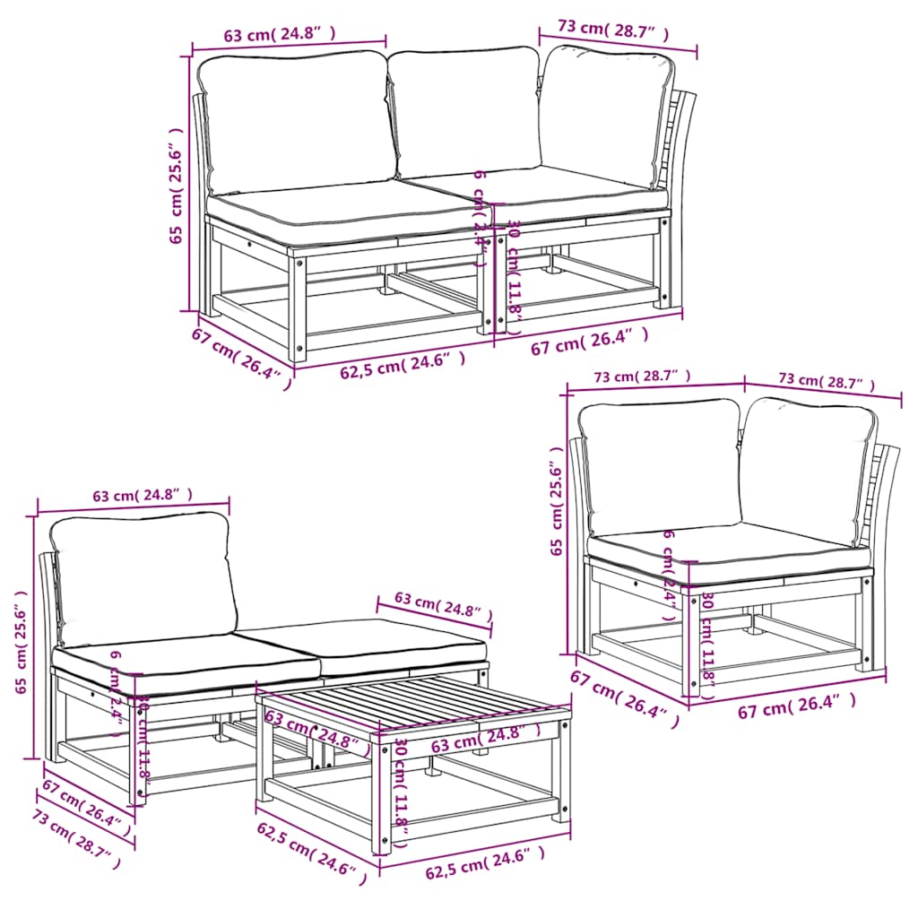Set Salotto da Giardino 6 pz con Cuscini in Massello di Acacia | homemem39