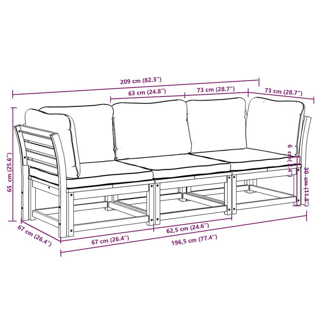 Set Mobili da Giardino 3pz con Cuscini Legno Massello di Acacia | homemem39