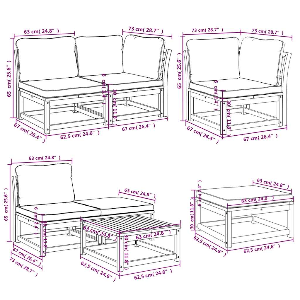 Set Salotto da Giardino 7 pz con Cuscini Legno Massello Acacia - homemem39
