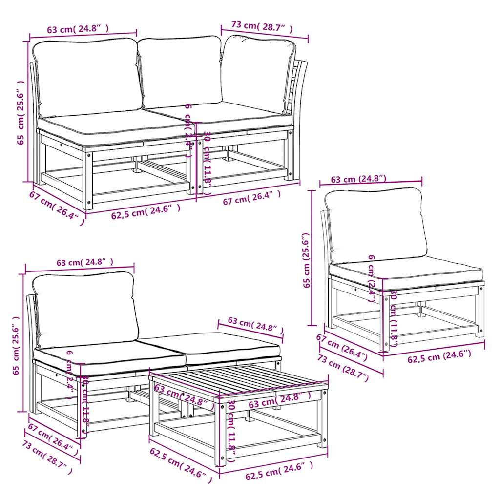 Set Salotto da Giardino 6 pz con Cuscini in Massello di Acacia | homemem39
