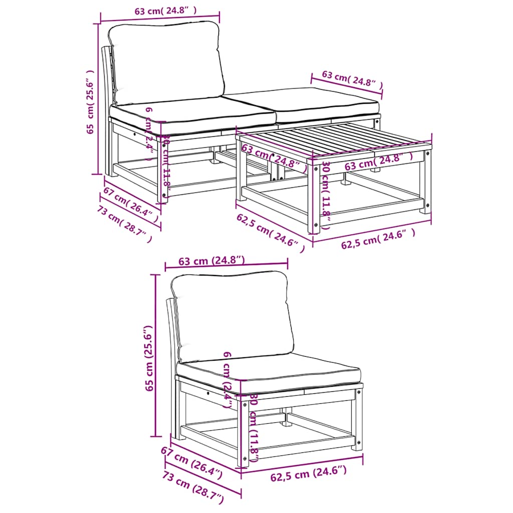 Set Salotto da Giardino 4pz con Cuscini Legno Massello Acacia | homemem39