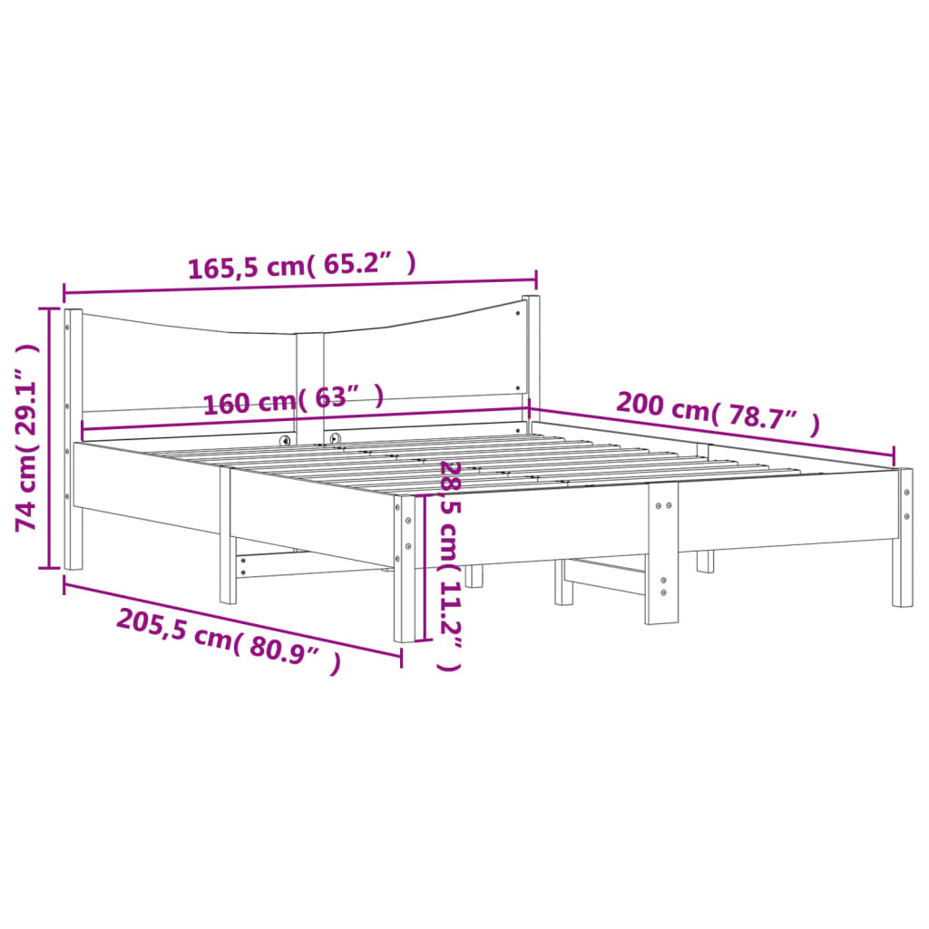 Giroletto senza Materasso 160x200 cm in Legno Massello di Pino | homemem39