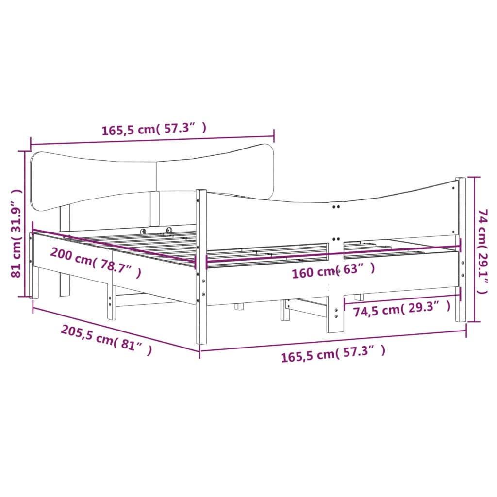 Giroletto senza Materasso Bianco 160x200 cm Legno Massello Pino | homemem39