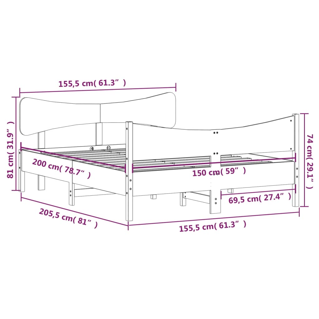 Giroletto senza Materasso Marrone Cera 150x200 cm Legno di Pino | homemem39
