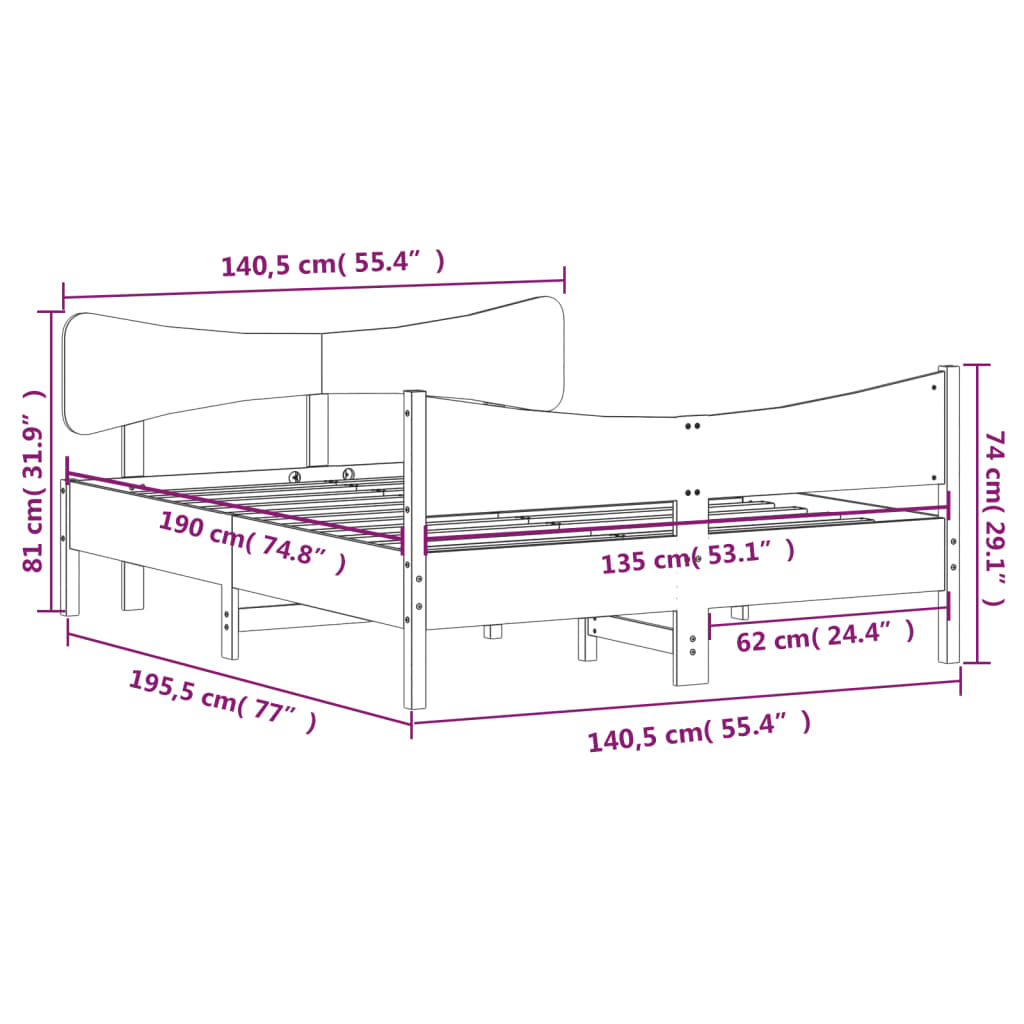 Letto senza Materasso Bianco 135x190 cm Legno Massello di Pino | homemem39