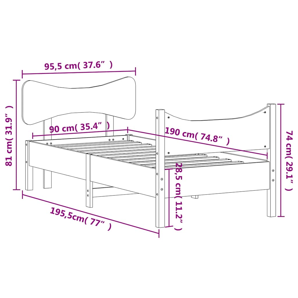 Letto senza Materasso Marrone Cera 90x190 cm in Legno di Pino | homemem39