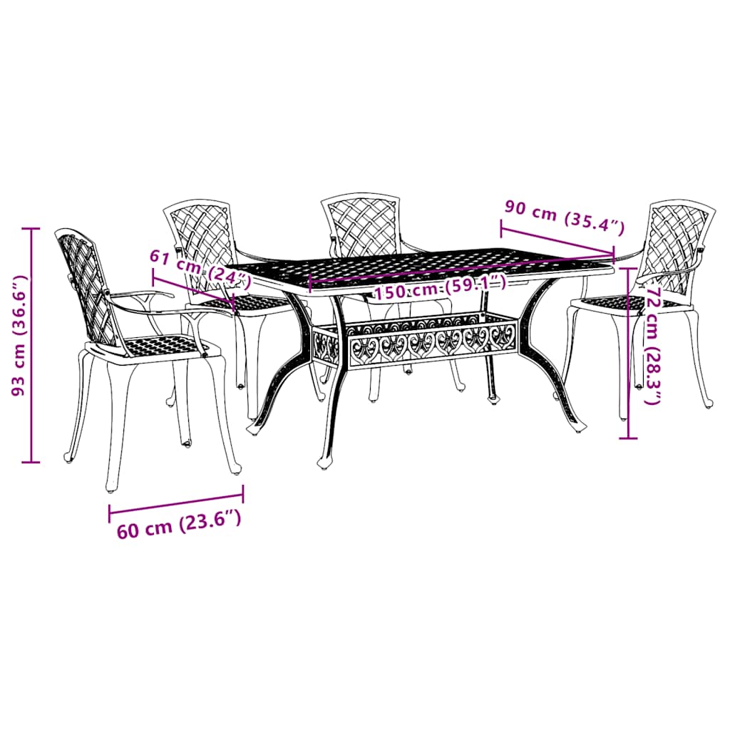 Set da Pranzo da Giardino 5 pz Bronzo in Alluminio Pressofuso | homemem39