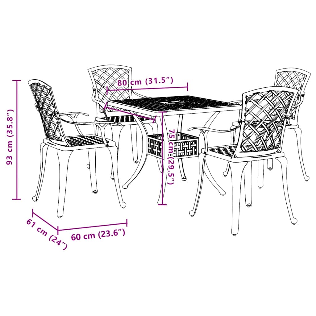 Set da Pranzo da Giardino 5 pz Nero in Alluminio Pressofuso | homemem39