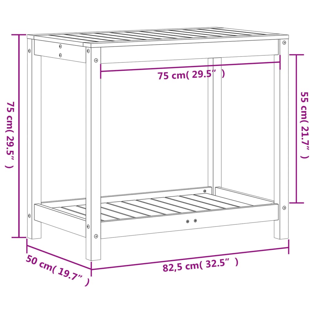 Tavolo Invaso con Ripiano 82,5x50x75 cm Legno Massello Douglas