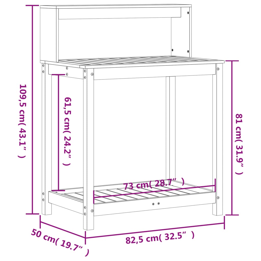 Tavolo Invaso con Ripiani 82,5x50x109,5 cm Legno Massello Pino