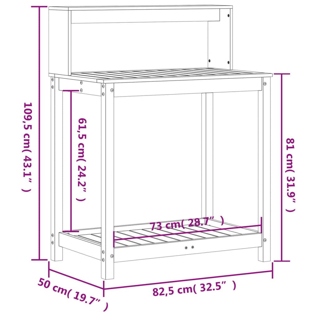 Tavolo Invaso con Ripiani 82,5x50x109,5 cm Massello Douglas